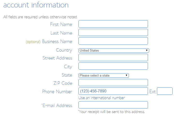 Enter Your Account Information to Create Your Account with BlueHost