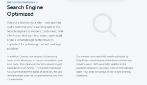The Studiopress Genesis Framework WordPress website themes are search engine optimized (SEO)