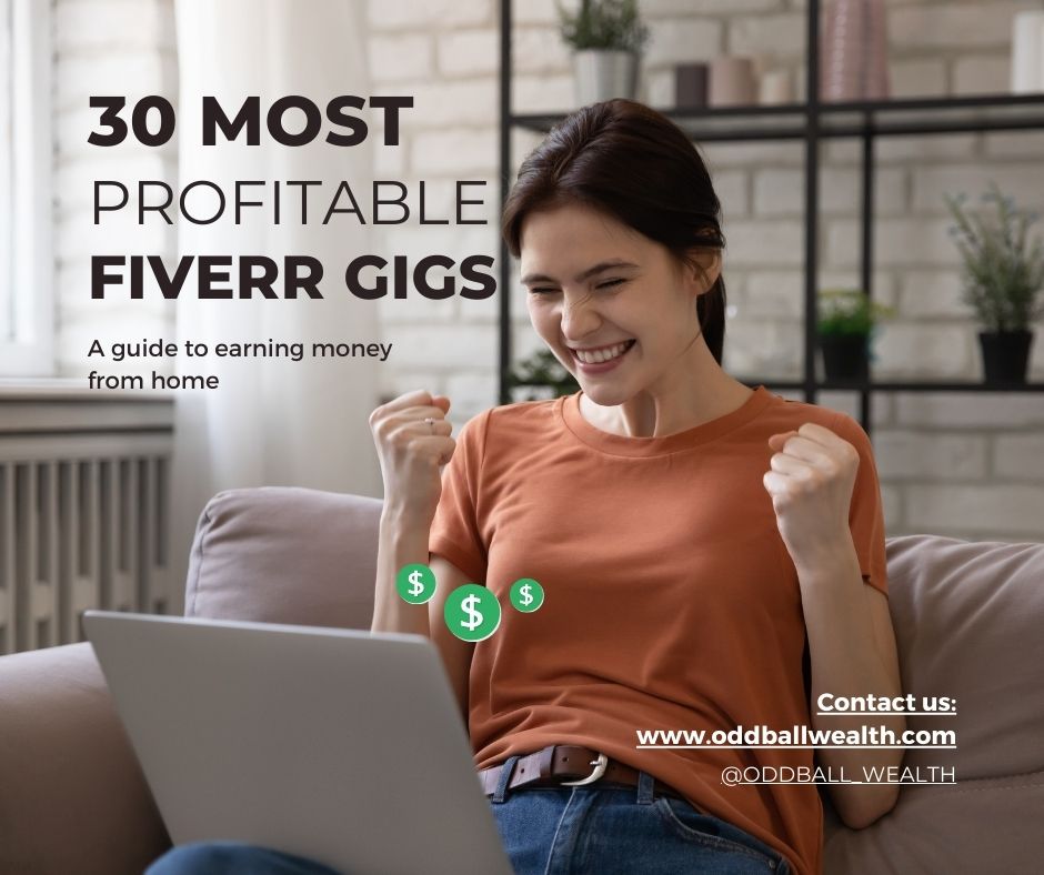 30 Most Profitable Fiverr Gigs. A guide to earning money from home.