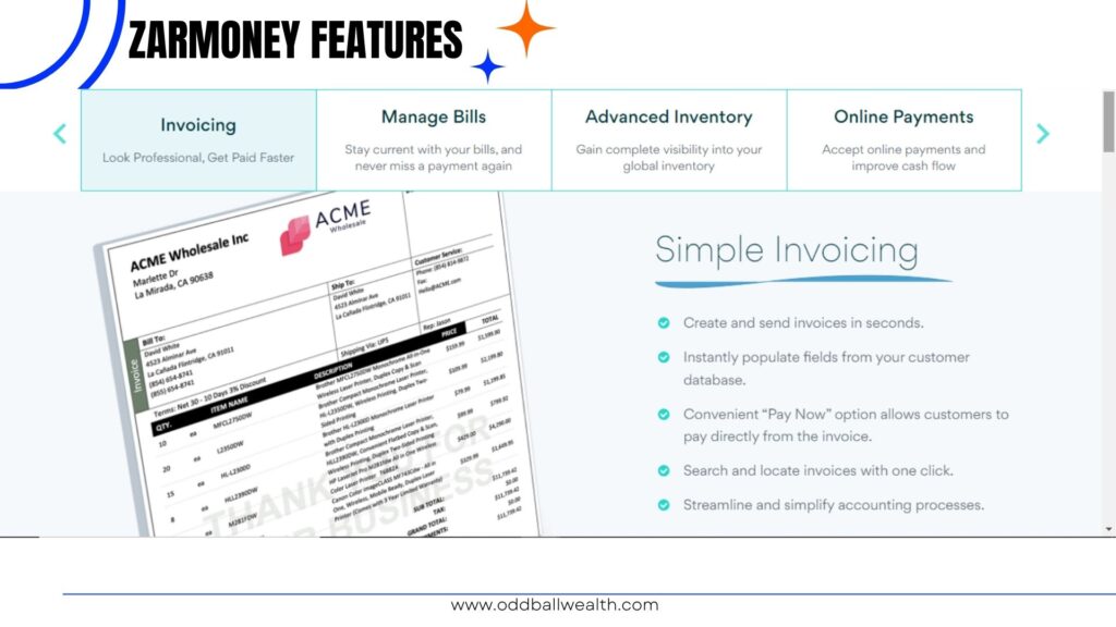 ZarMoney Features: Simple Invoicing