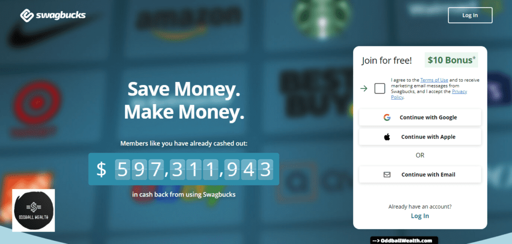 A screen shot image of Swagbucks.com website homepage.