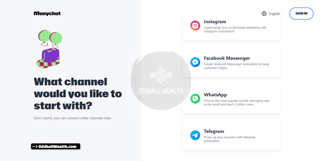 ManyChat Signup Select Channel