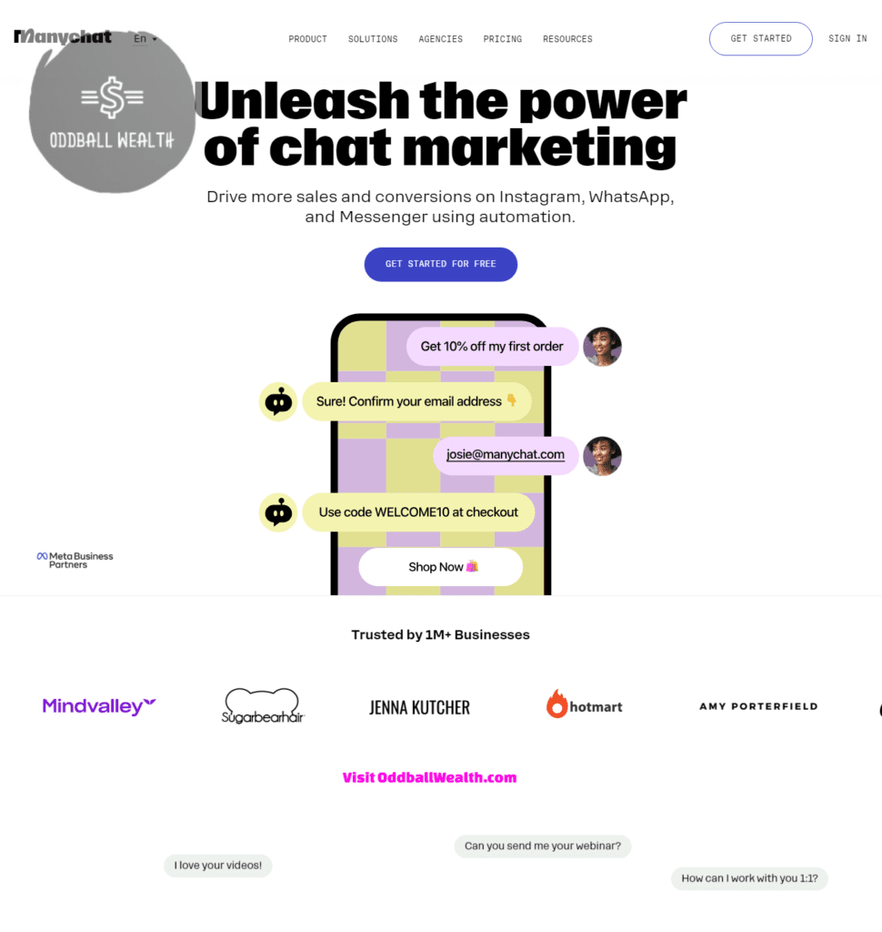 A screen shot of ManyChat's website