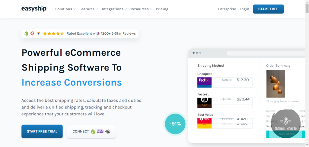 Screen capture image of the homepage Easyship.com
