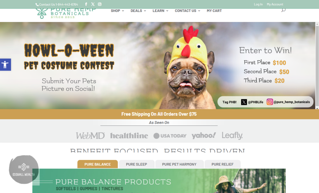 Screen capture image of Pure Hemp Botanicals homepage.