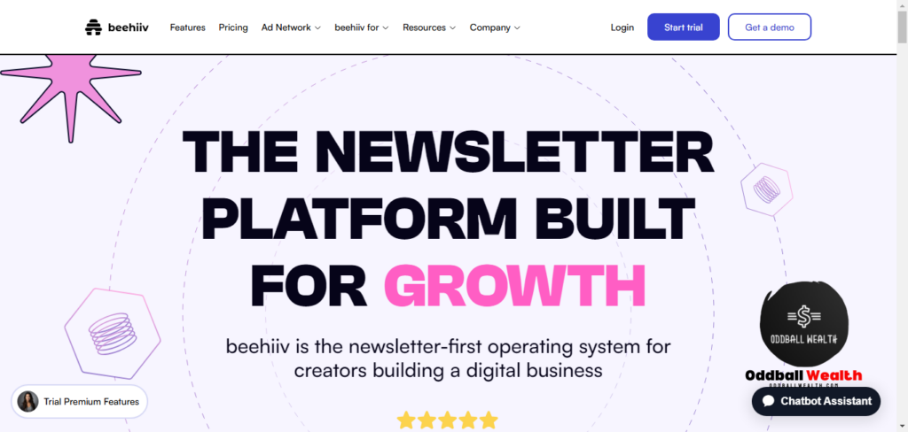 A screenshot image of Beehiiv Email Marketing and Newsletter Platform Homepage.