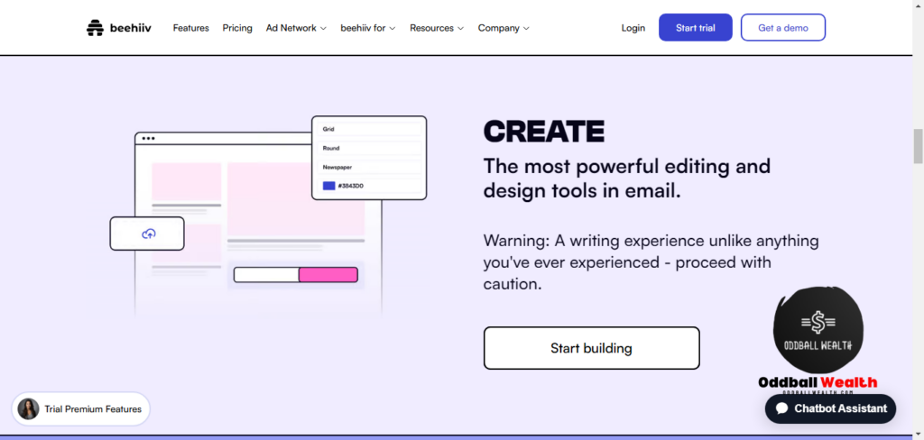 A screenshot image of Beehiiv Newsletter Platform: The Most Powerful Editing and Design Tools in Email.