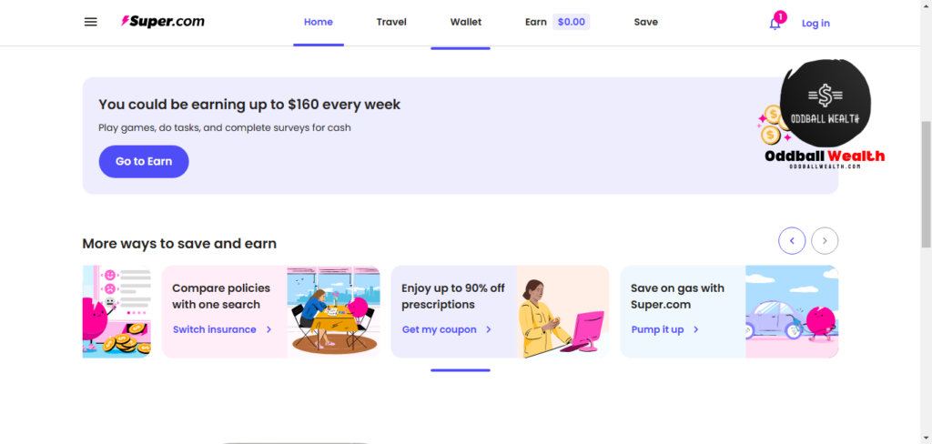 TravelDeals by Super.com Earn Up to $160 every week playing games website homepage screenshot image.