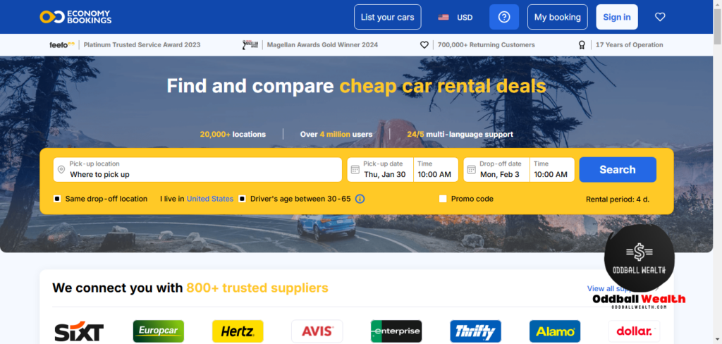 EconomyBookings.com website homepage screenshot image.