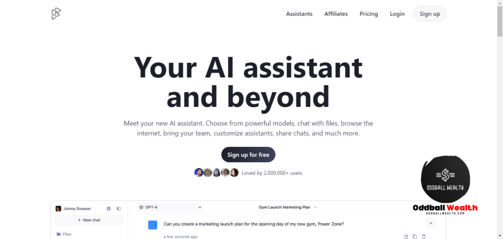 A screenshot image of ForeFront AI Chatbot Homepage (forefront.ai) .