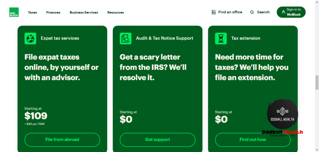Website screenshot image of H&R Block Get Help with All Your Tax Needs