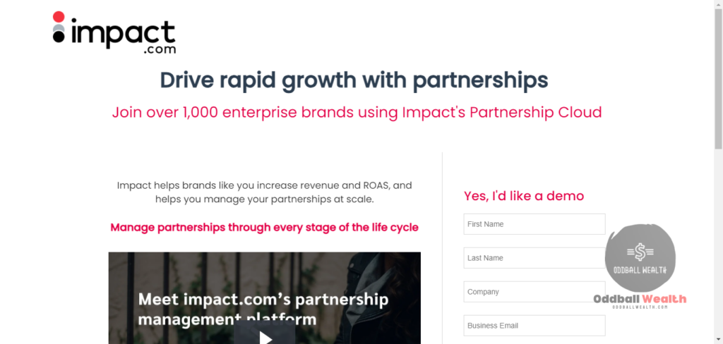 A screenshot image of Impact.com's registration and demo request pag on their website.