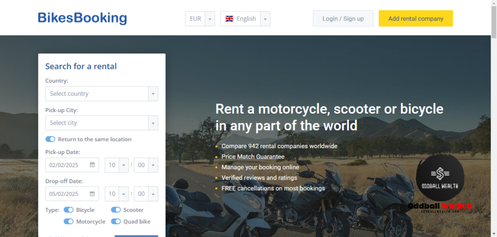 BikesBookings.com website homepage screenshot image.