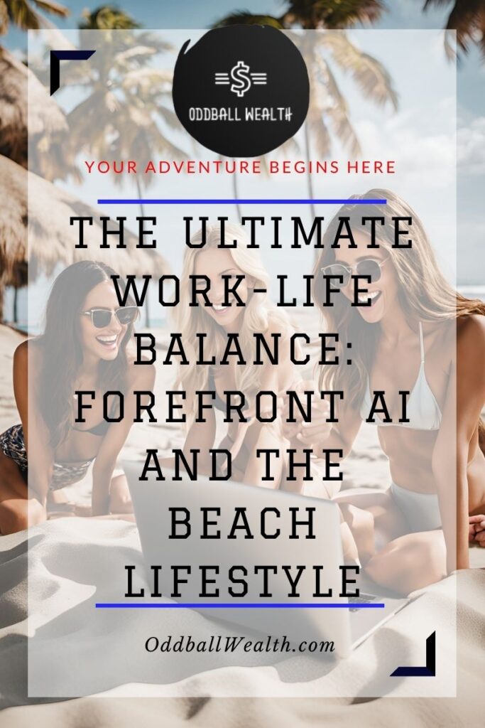 Three happy woman entrepreneurs working on a beach with their laptop computer and automating their business using Forefront AI.