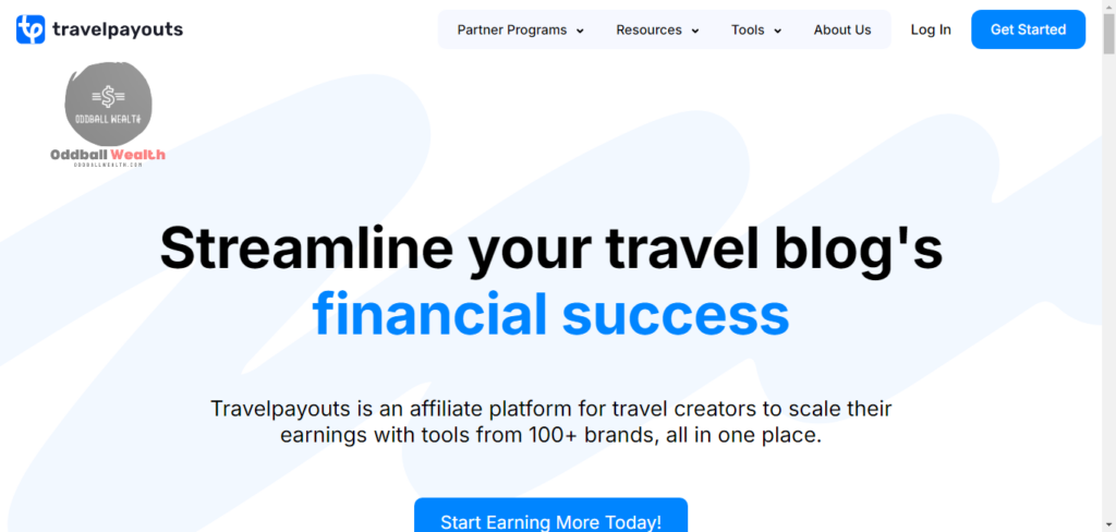 Screenshot image of travelpayouts website homepage (travelpayouts.com).