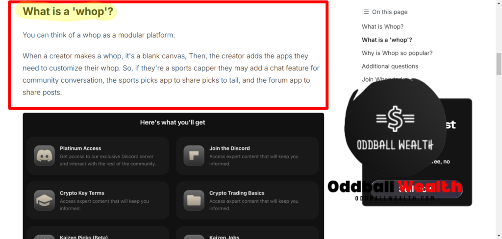 A screenshot image of the Whop Social Commerce Platform About Page "What Is a Whop?" section.