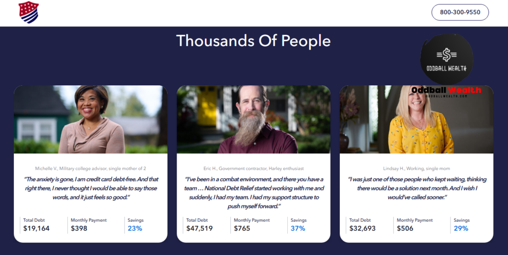a screenshot image of National Debt Relief Real Customer Testimonials.