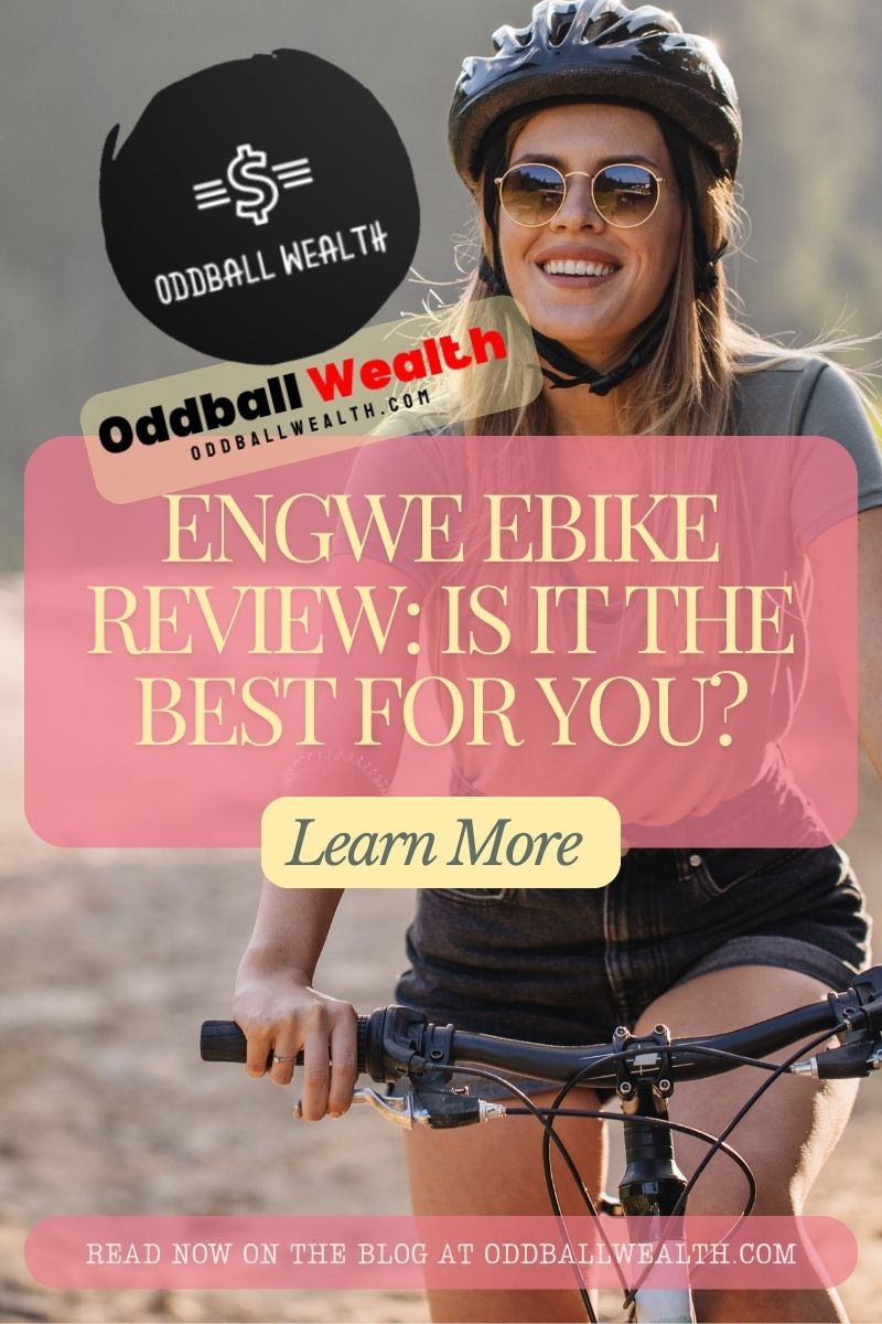 A person riding an Engwe electric bike on a city street. Engwe review.