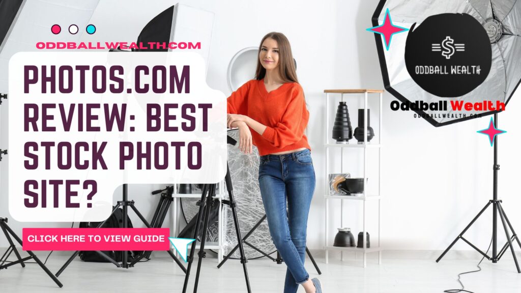 A professional woman photographer standing in a photography studio. Image for Oddball Wealth's Photos.com Review.