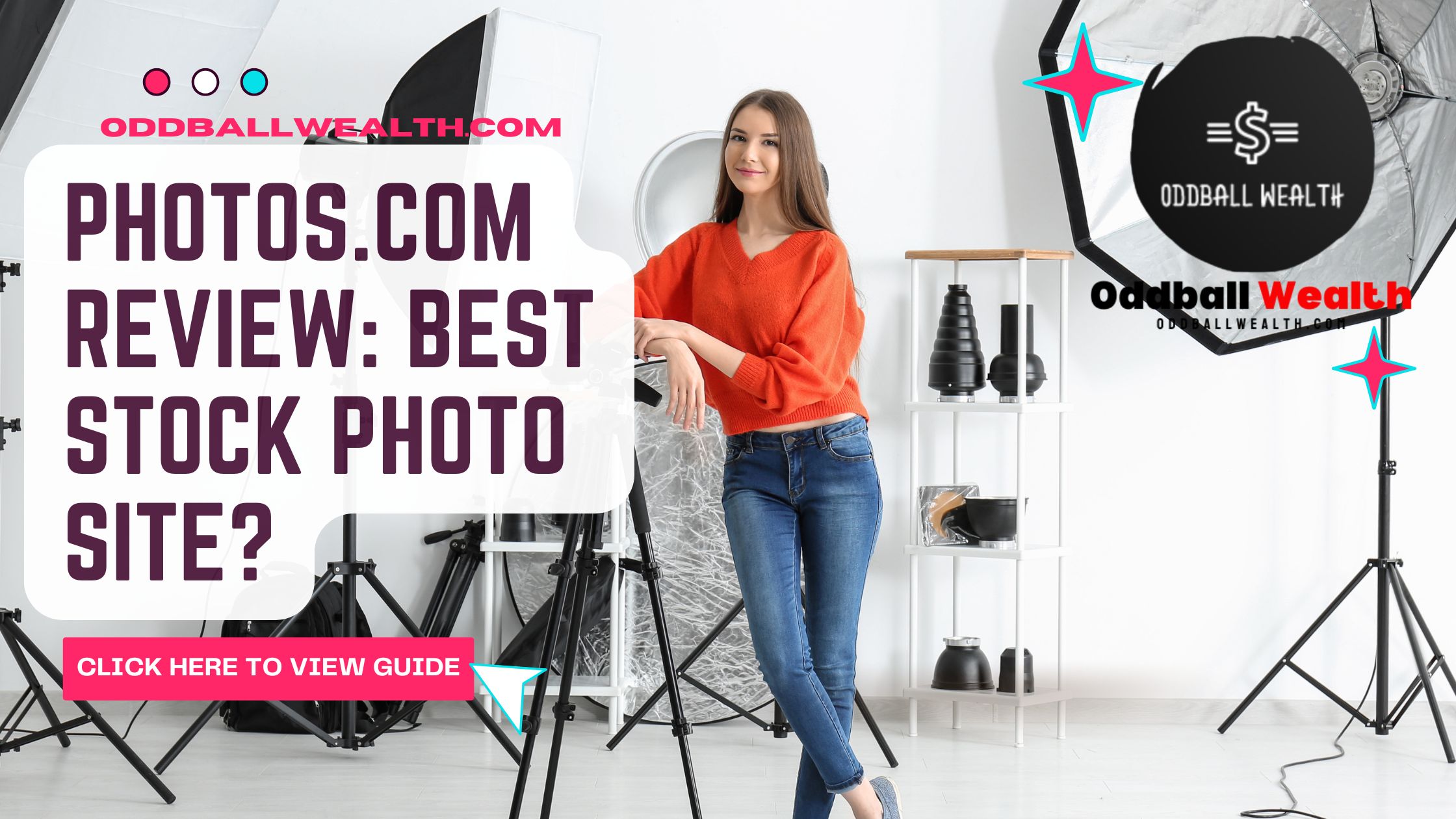 A professional woman photographer standing in a photography studio. Image for Oddball Wealth's Photos.com Review.