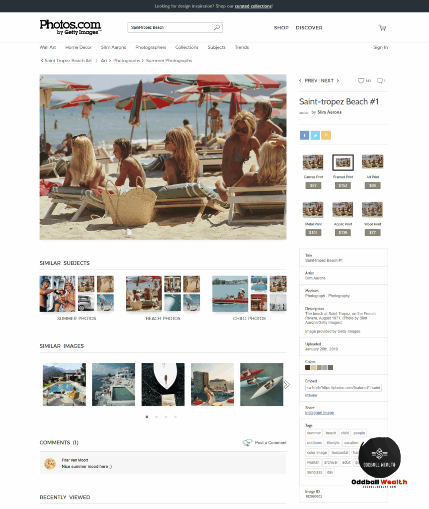 Webpage Screenshot Image: Saint-Tropez Beach by Slim Aarons on Photos.com