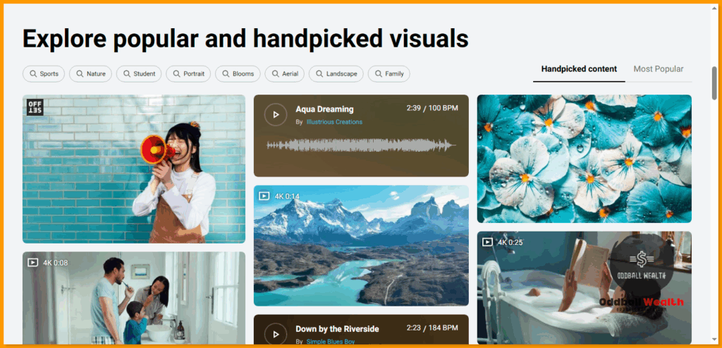 Screen capture image of popular and handpicked visuals on Shutterstock's website.