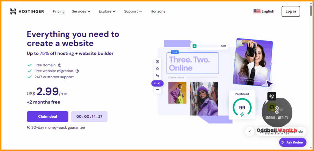 Screen capture image of Hostinger website homepage in May, 2025.