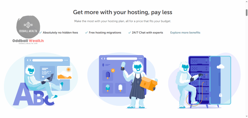 Screenshot image of "Get more with your hosting, pay less" section on the Namecheap web hosting landing page on Namecheap's website. Screen Image captured in May, 2025.