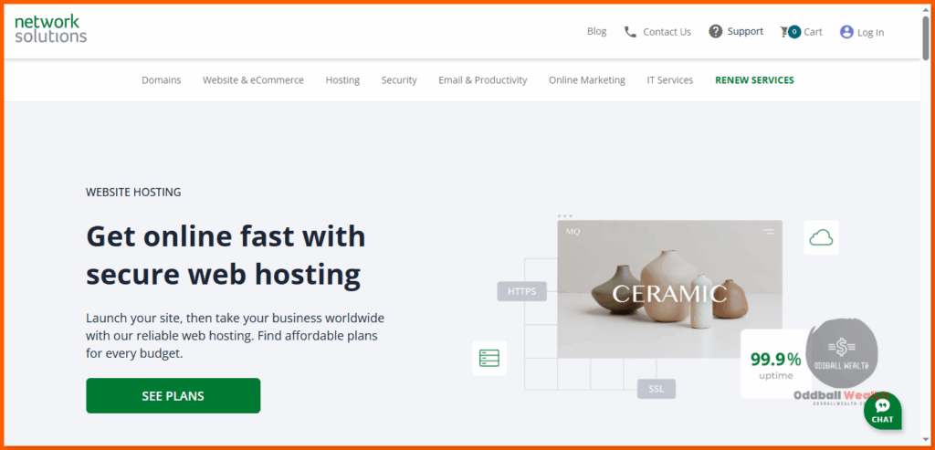 Screen capture image for Network Solutions Web Hosting Landing page on the Network Solutions website. Screen Image captured May, 2025.