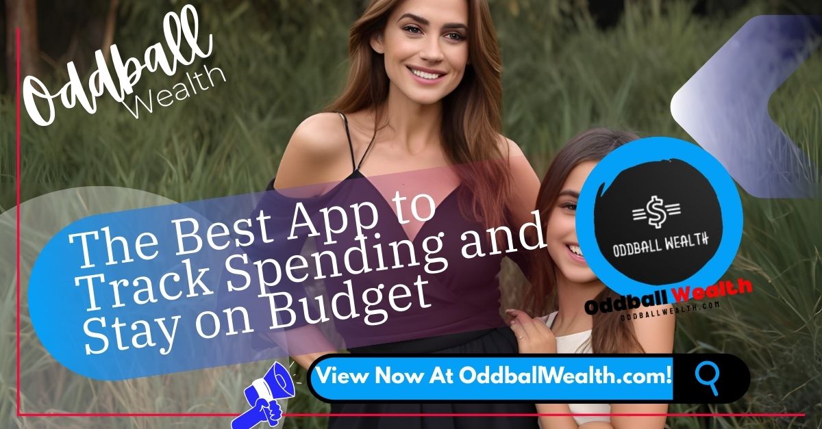 An intelligent and happy woman with a smartphone that displays a clear, concise spending report on the screen, showing the best money management app to track spending and budget.