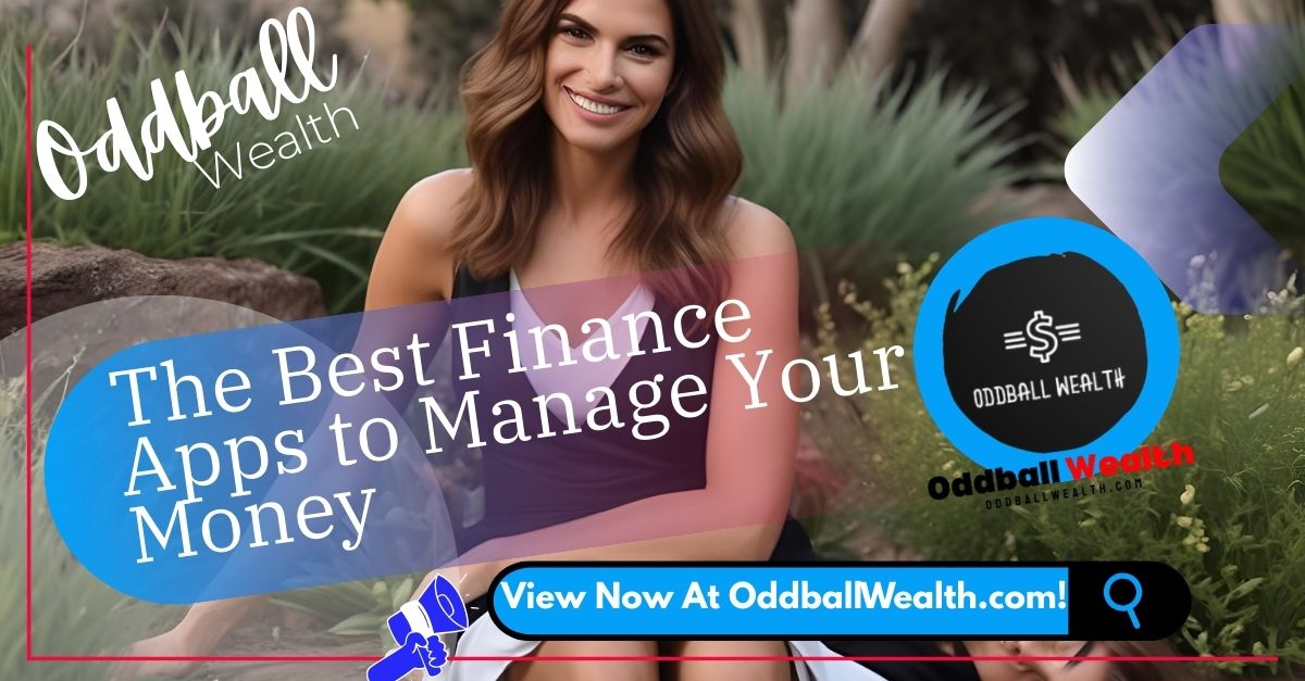 A Beautiful and financially intelligent woman holding a smartphone that displays a folder containing the logos of the best finance apps.