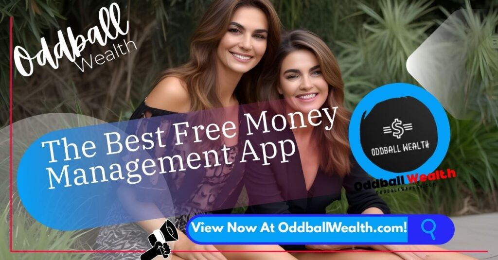 A smartphone showing a feature-rich app dashboard with a "100% FREE" badge, representing the best free money management app.