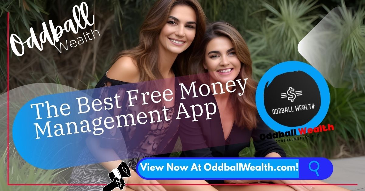 A smartphone showing a feature-rich app dashboard with a "100% FREE" badge, representing the best free money management app.